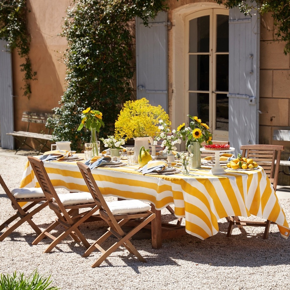 CARAVAN French Tablecloth St. Tropez Yellow White Stripes 71x106 Seats 6-8